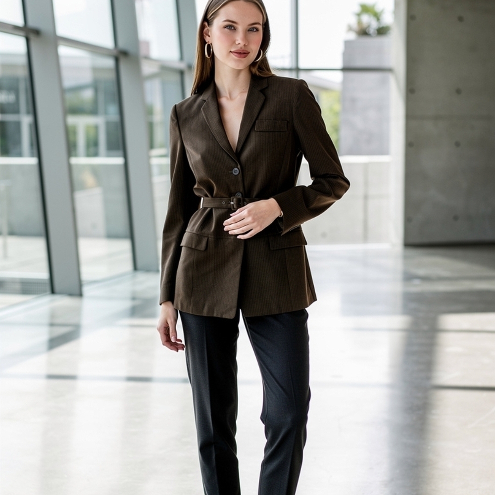 Nic Janik Vintage Belted Blazer Retro Corporate Goth Dark Academia Jacket